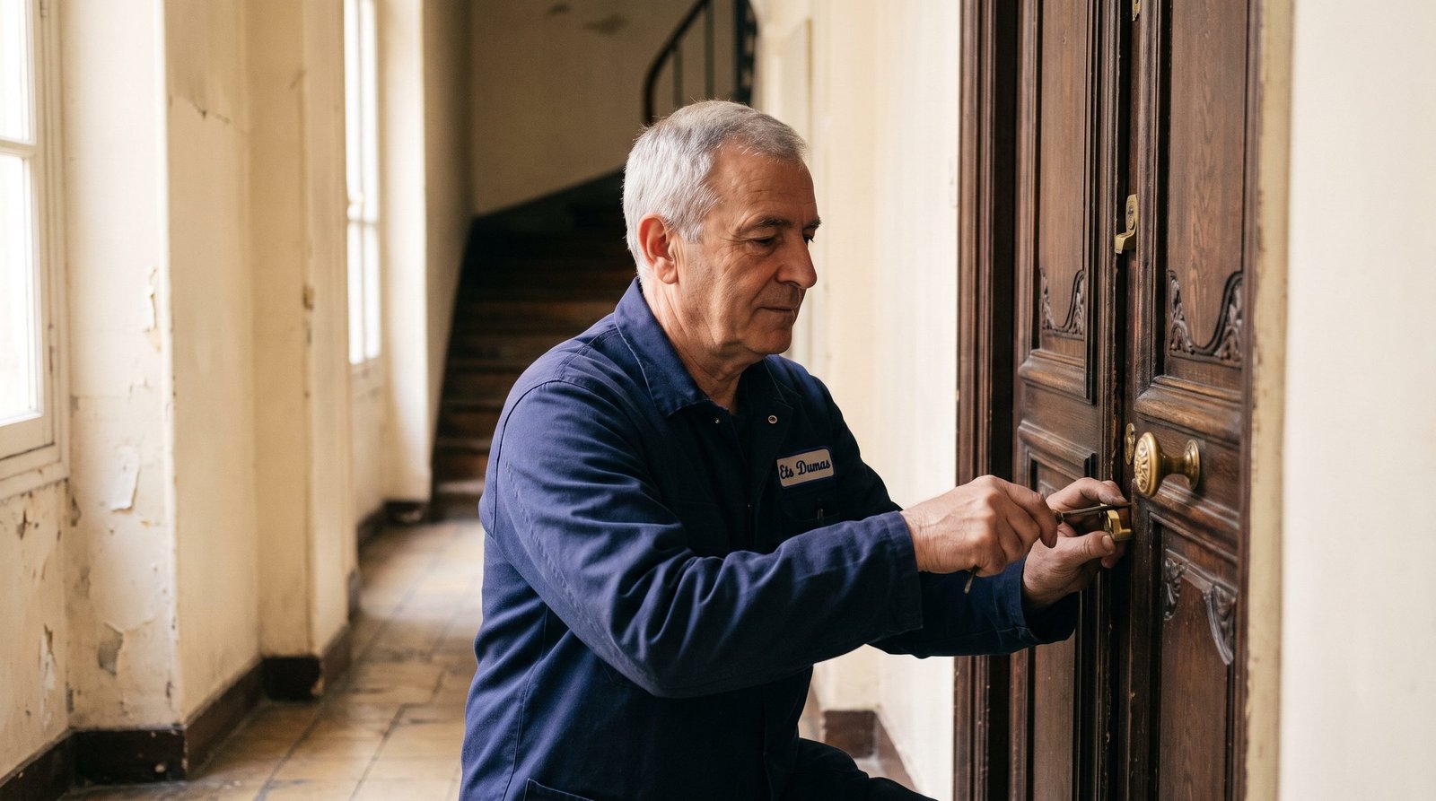 Philippe Dumas, artisan serrurier, en intervention